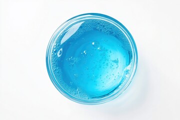 High-quality dishwasher detergent with vivid blue color in a clear container on a clean white background ideal for household cleaning needs