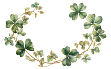 Beautiful Clover Wreath with Gold and Green Touches Isolated Isolated on transparent background.