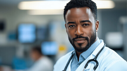 Professional healthcare worker in a clinic demonstrating confidence and expertise while interacting with patients