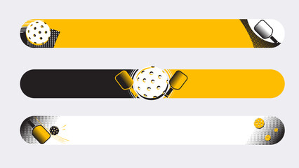 Set of lower third or sport banner design with pickleball template isolated on white background.
