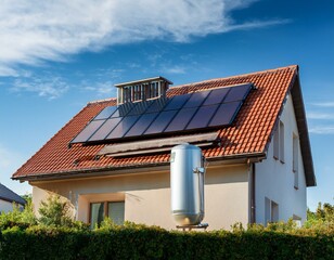 Generated image A house with a solar water heater installed on the roof.