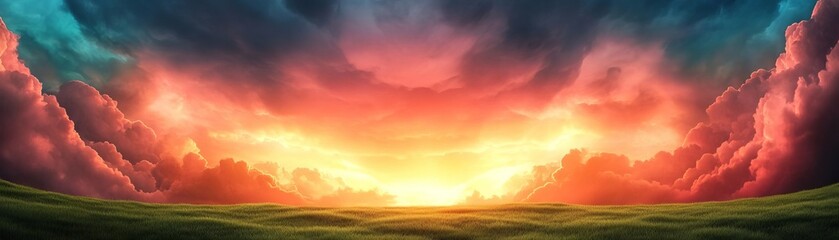 Obraz premium Ethereal meadow glowing with divine energy under a vibrant sky