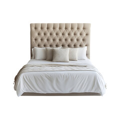 Obraz premium Elegant Fabric Headboards with Button-Tufted Designs and White Comforter Isolated on Transparent Background