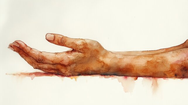 Detailed Watercolor Illustration of an Outstretched Human Hand