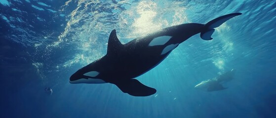 Obraz premium Majestic Orca Underwater: A Symphony of Ocean Life