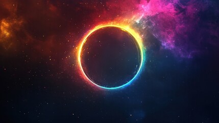 Surreal solar eclipse surrounded by a vibrant colorful cosmic galaxy backdrop with glowing energy and dramatic lighting  Captivating and mesmerizing celestial scene
