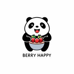 panda bear with a strawberry