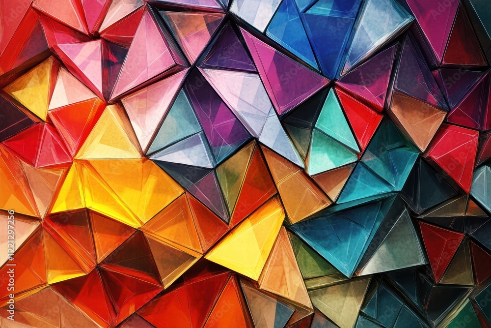 Poster vibrant mosaic of colored triangles creating a captivating geometric pattern
