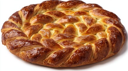 Fototapeta premium Freshly Baked Braided Pastry With a Golden-Brown Crust, Showcasing Intricate Twists and a Soft Interior, Perfect for Tea or Dessert on a Sunny Afternoon
