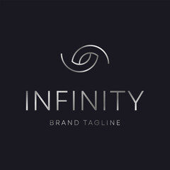 Infinity brand silver logo vector template on dark background