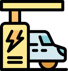 Electric car charging at a public charging station, promoting sustainable transportation and eco friendly practices