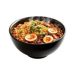 Fluffy 3D Cartoon Bowl of Ramen with Steamy Noodles and Toppings Isolated on Transparent Background