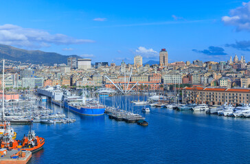 Genoa cityscape in Italy: view of Old Port.