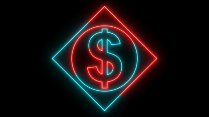 neon dollar illustration icon on black background.