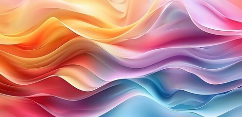 Obraz premium Abstract colorful flowing waves background with smooth gradient transitions from orange to pink and blue, perfect for modern website headers or presentation designs.