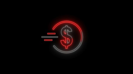 neon dollar illustration icon on black background.