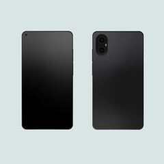 a black phone with two cameras on a soft blue background