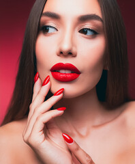 Fototapeta premium woman with red lips ,with red nails
