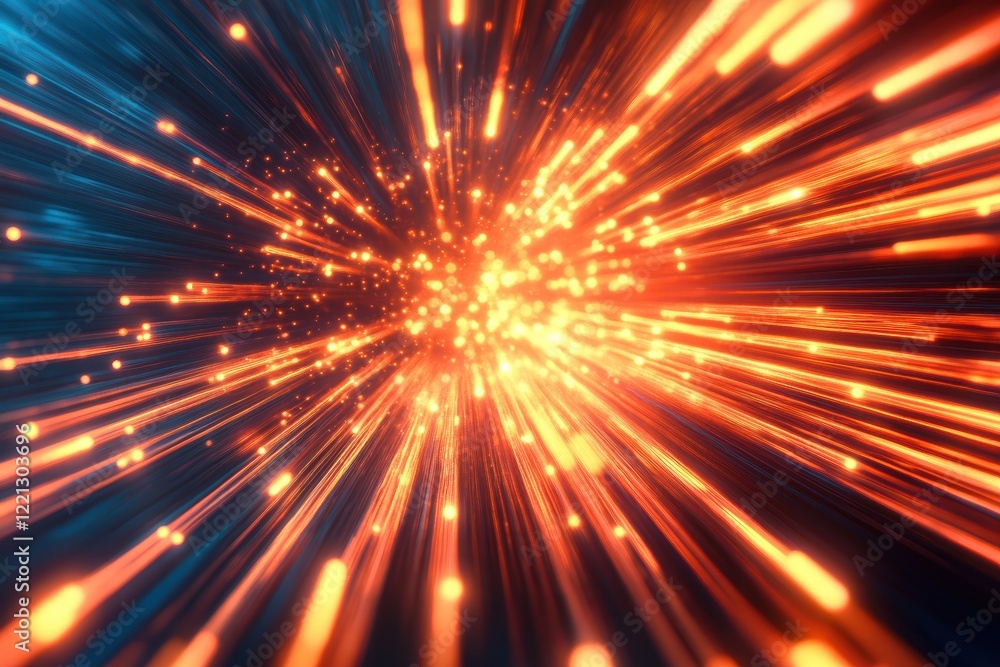 Poster dynamic burst of light with blurred lines representing data movement in a modern digital landscape