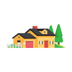 vector Illustration of a Modern Suburban House with Trees in the Background