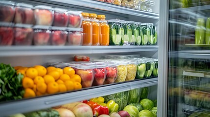 Excellent closeup of new beverages placed in a supermarket fridge