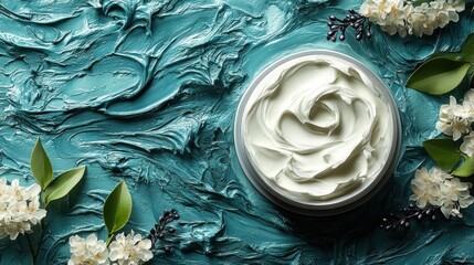 Obraz premium Luxurious Cream in Rose Shape Surrounded by Floral Elements