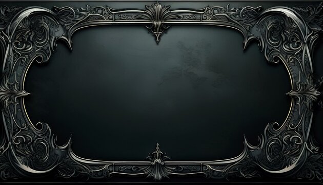 dark gothic frame postcard banner card black background with ornate border copy space generative ai