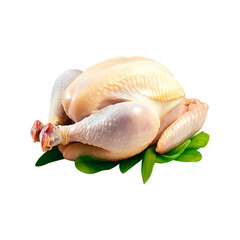 Whole raw chicken isolated on a transparent background.