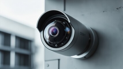 Close-Up of a Modern Surveillance Camera Monitoring an Urban Area