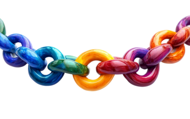 A Chain with Colorful Interlocked Links Symbolizing Togetherness Isolated on transparent background.