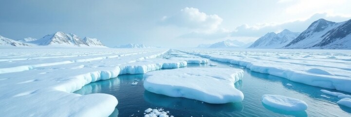 Obraz premium Glacial ice sheets stretch towards the horizon like an endless white canvas, sweeping, frozen, canvas