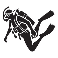 Scuba Diver Silhouette Action Pose Vector Illustration