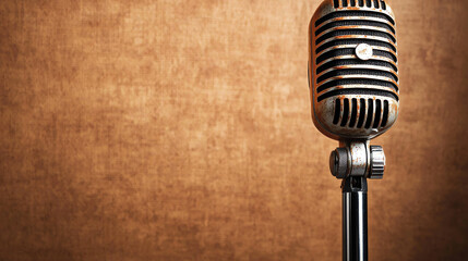 Fototapeta premium Rustic Vintage Microphone with Textured Brown Background