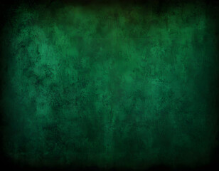 Fototapeta premium Elegant dark emerald green background with black shadow border and old vintage grunge texture design, green background with space