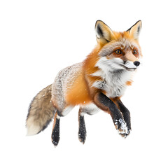 Obraz premium Playful Fox Jumping into Fresh Snow Isolated on Transparent Background