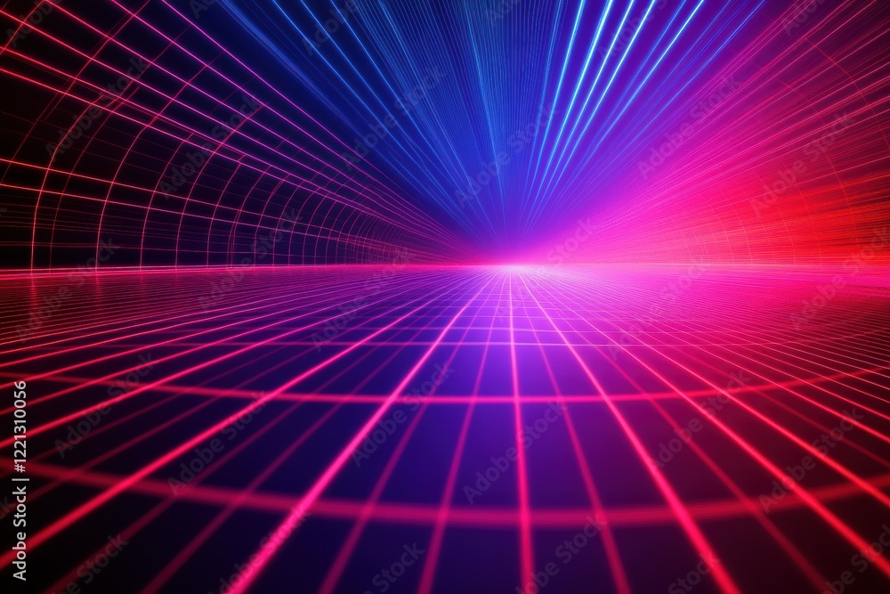 Poster dynamic grid with vibrant laser effects creating an immersive visual experience