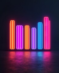 Fototapeta premium A vibrant display of neon bars in various colors against a dark background, creating a dynamic visual effect.