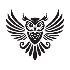 Wise Owl Silhouette with Wings Vector Illustration
