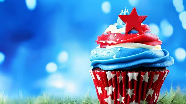 Colorful cupcake decorated with red, white, and blue frosting for a festive celebration Independance day background