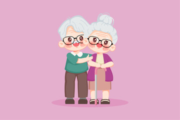 Cute cartoon Grandfather is encouraging grandmother. Premium illustration vector.cartoon animation design.
