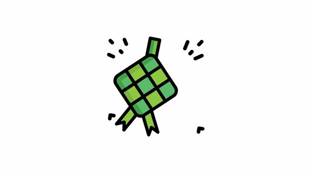  Ketupat Icon, Filled Line style icon vector illustration, animated,animation,4k,alpha channel, Suitable for website, mobile app, print, presentation, infographic and any other project.