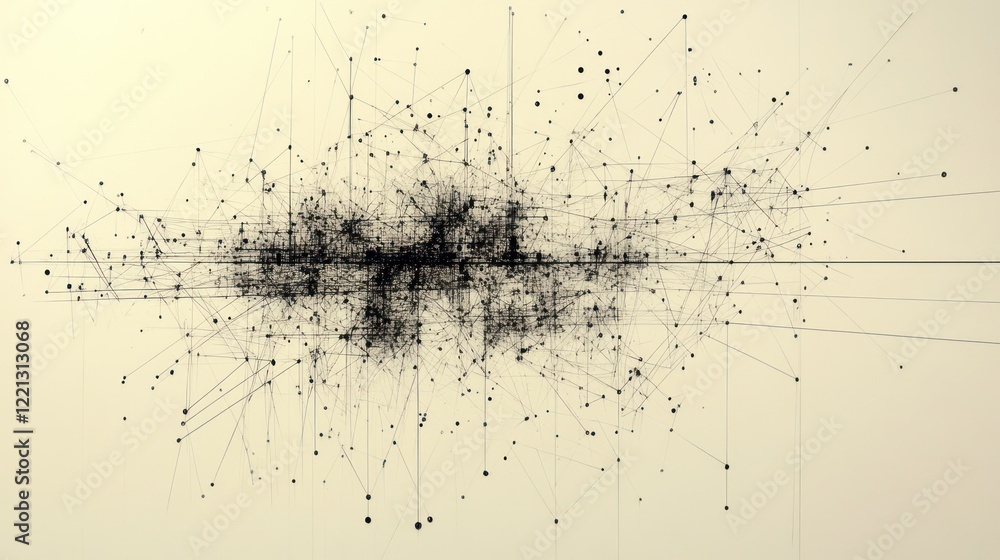 Poster abstract network visualization: a beige background of interconnected nodes and lines