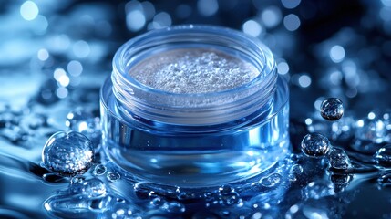 Sparkling Gel in Jar Surrounded by Water Droplets and Bubbles