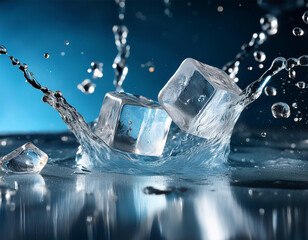 ice cubes splashing cool refreshing crystals with water drops