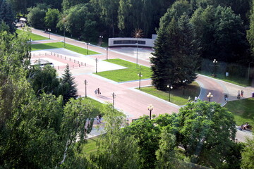The city from a bird's eye view in summer.	