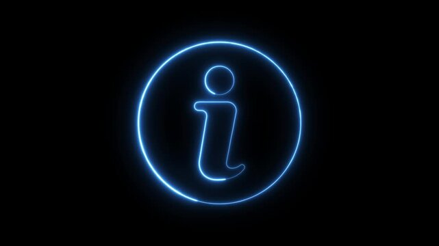 Neon Information Icon Animation with Glowing Effect for FAQs, Help Sections, Knowledge Base, Data Sharing, Support Services, and Informational Concepts in High-Quality 4K.