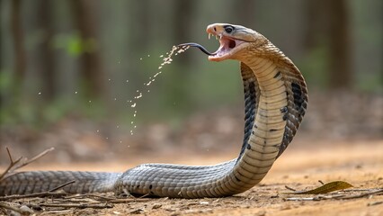 poisonous cobra spits poison