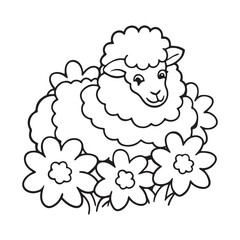 Cozy Hygge Nature: Bold and easy Coloring Page, Line art drawing, black and White Image, relaxing Coloring Page, sheep Coloring page