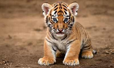 Young tiger cub exploring its surroundings in a natural habitat during daylight hours