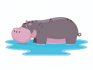 Obraz premium Colorful cartoon hippopotamus enjoying a swim in a serene water setting during a bright day